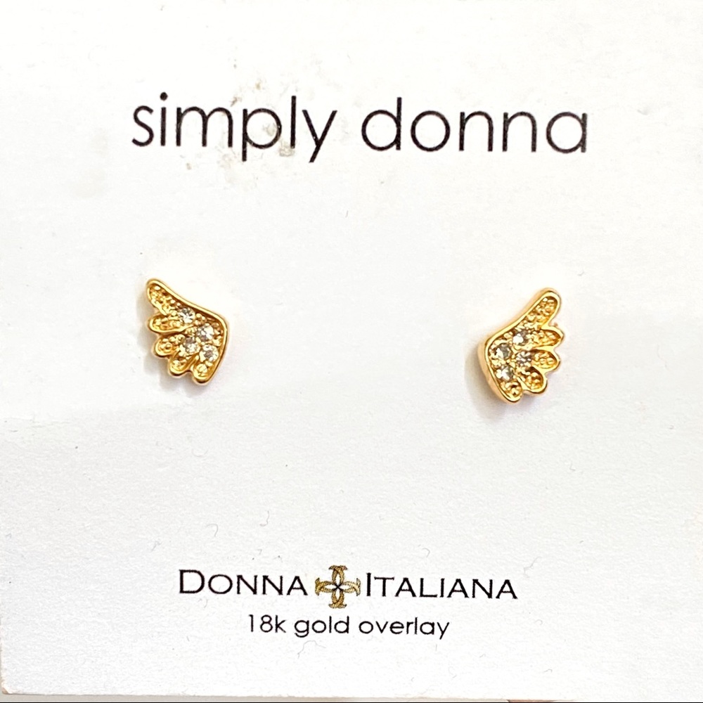 18k real gold angel wing cubic zirconia inlaid small post earrings jewelry